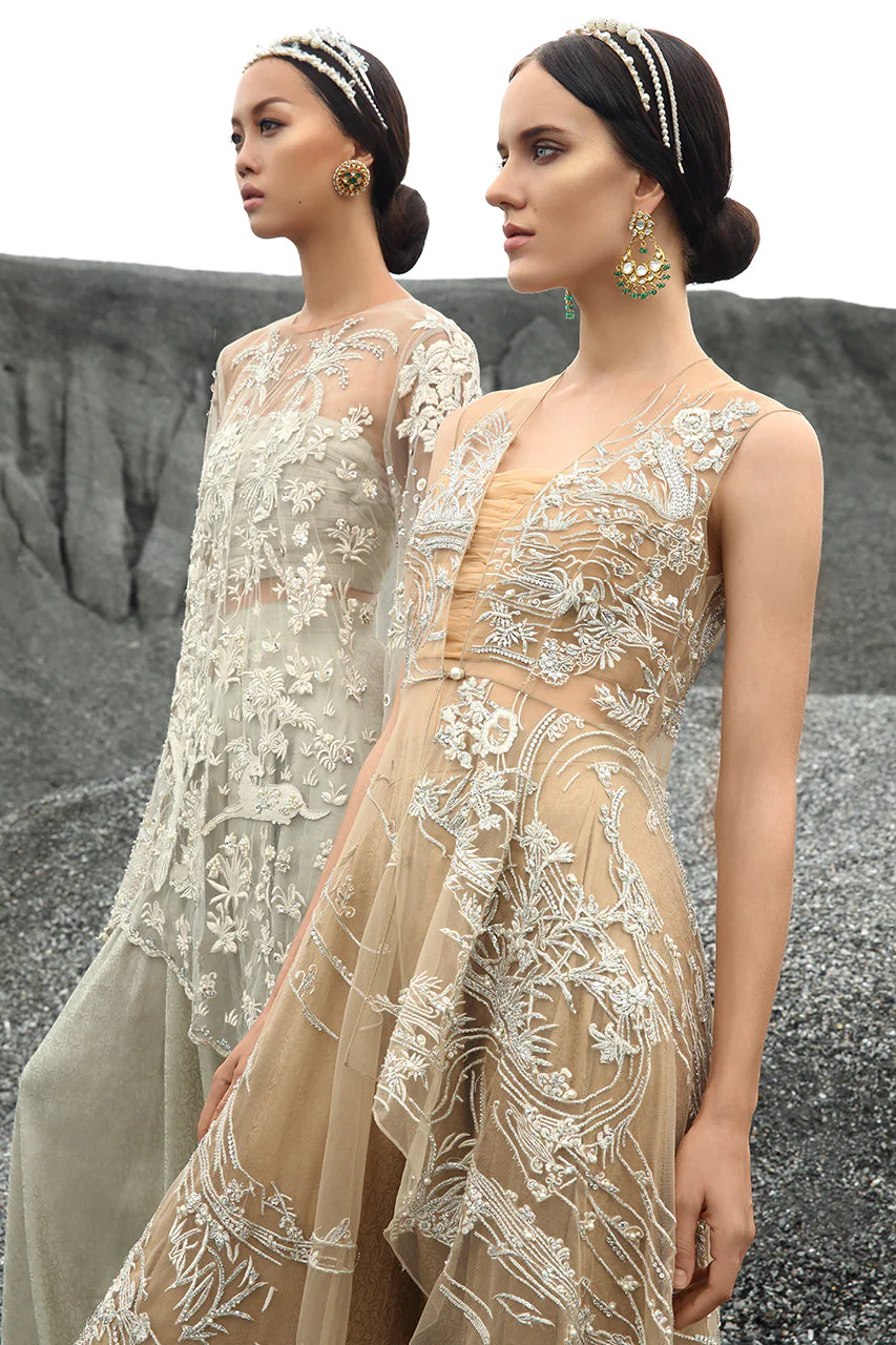 A-Symetrical Gold Net Shirt With Embellishment - Image 3