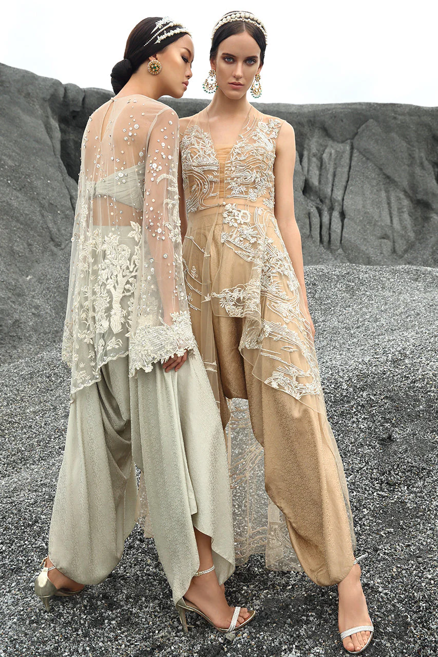 A-Symetrical Gold Net Shirt With Embellishment - Image 4
