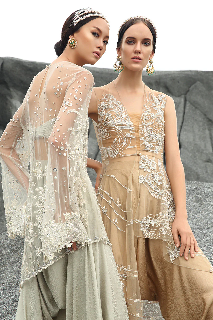 A-Symetrical Gold Net Shirt With Embellishment - Image 5