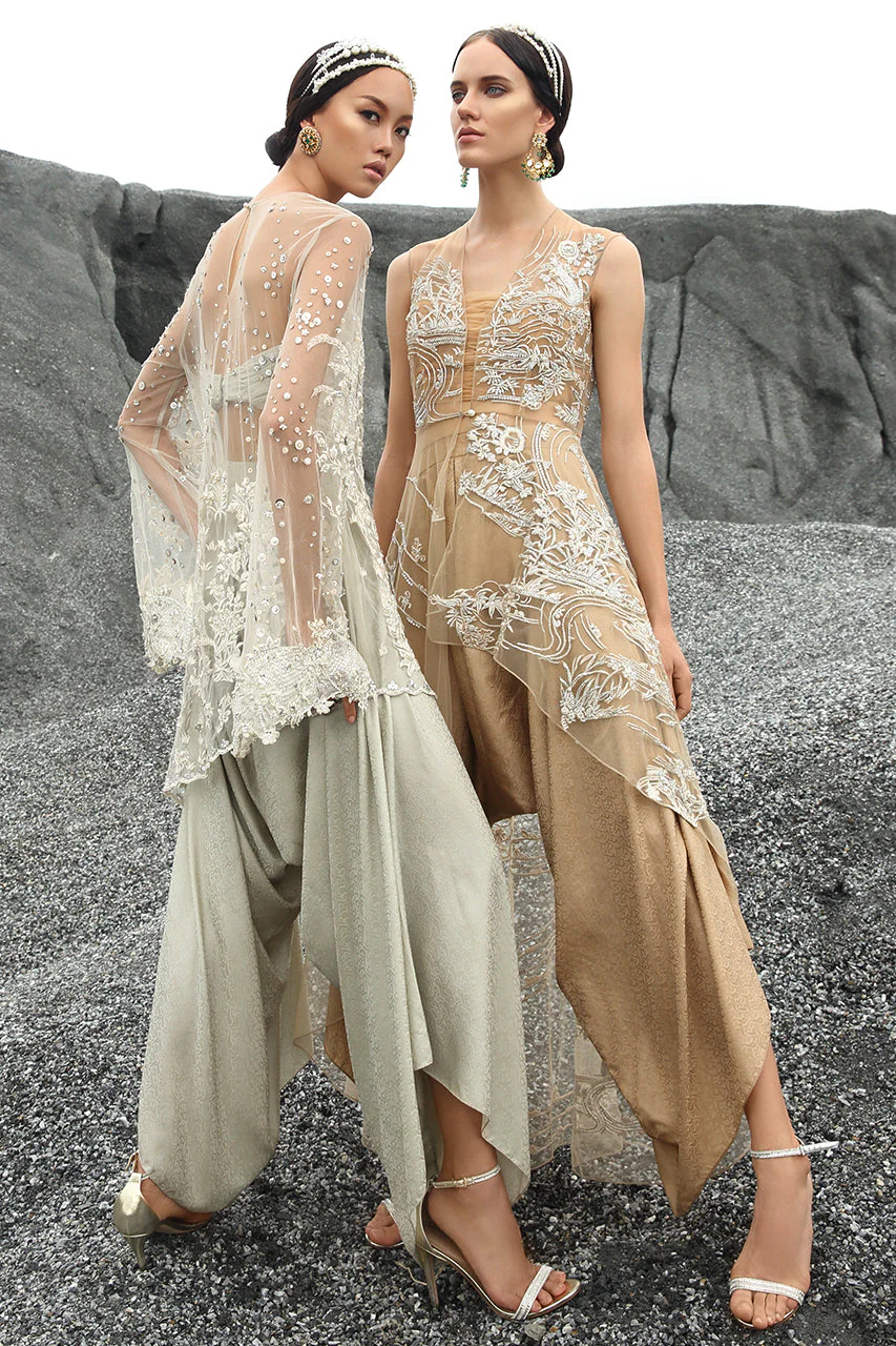 A-Symetrical Gold Net Shirt With Embellishment - Image 6