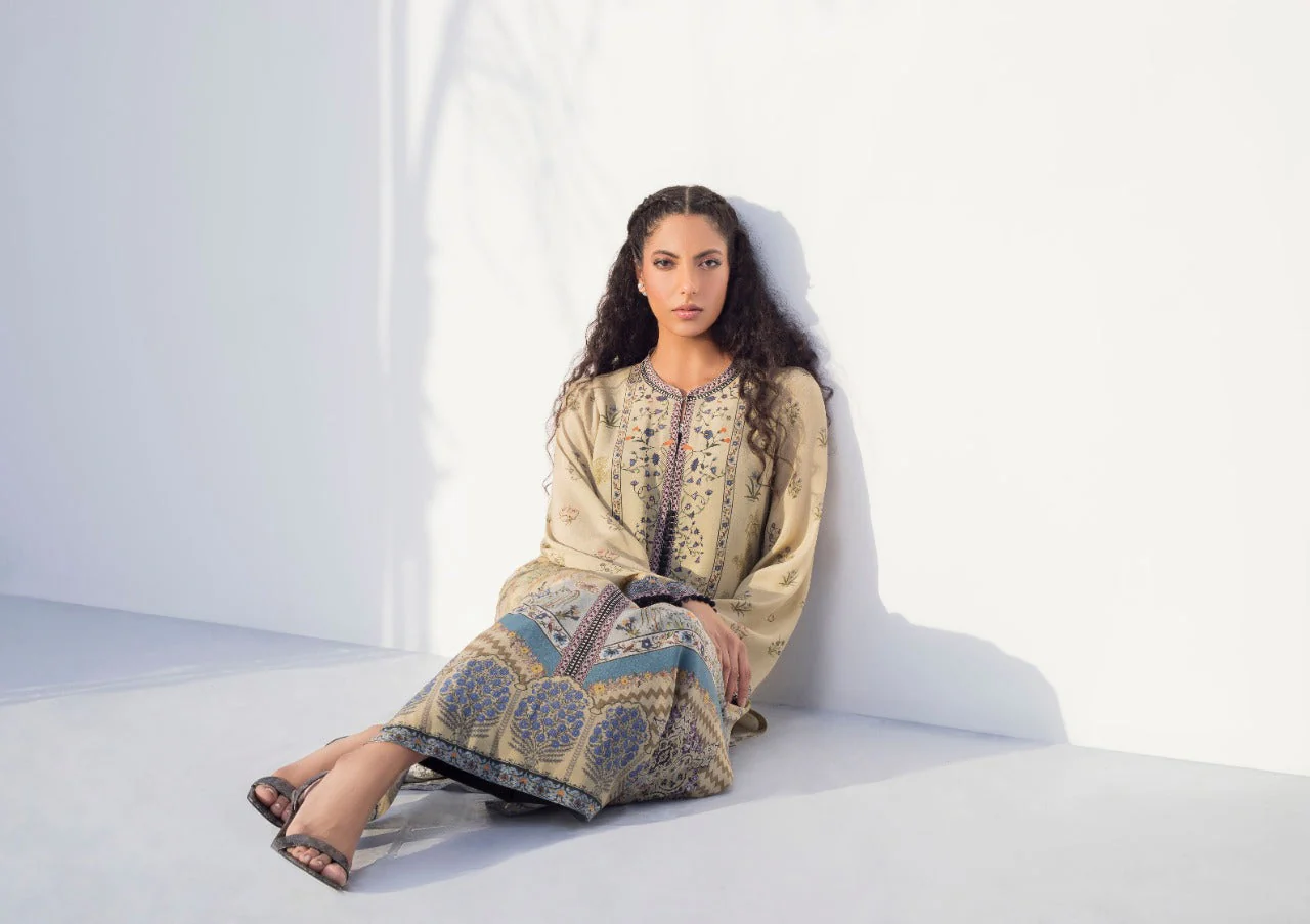 Beige Column Kurta With Black Rawsilk Culottes - Image 3