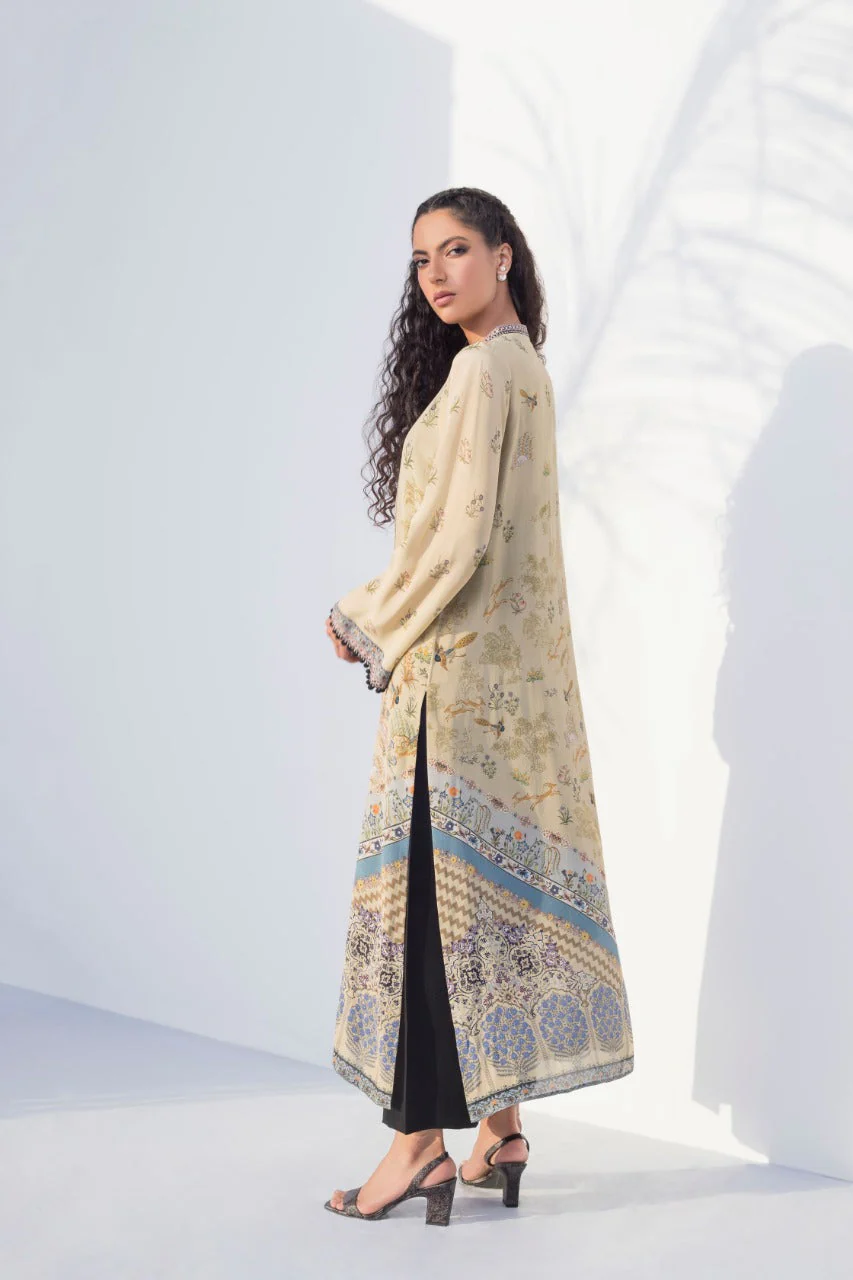 Beige Column Kurta With Black Rawsilk Culottes - Image 4