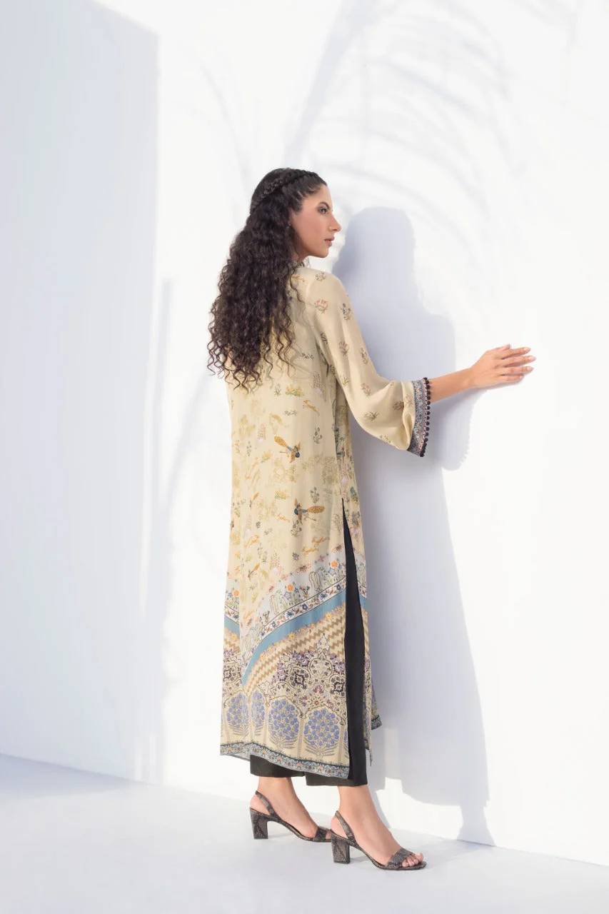 Beige Column Kurta With Black Rawsilk Culottes - Image 5