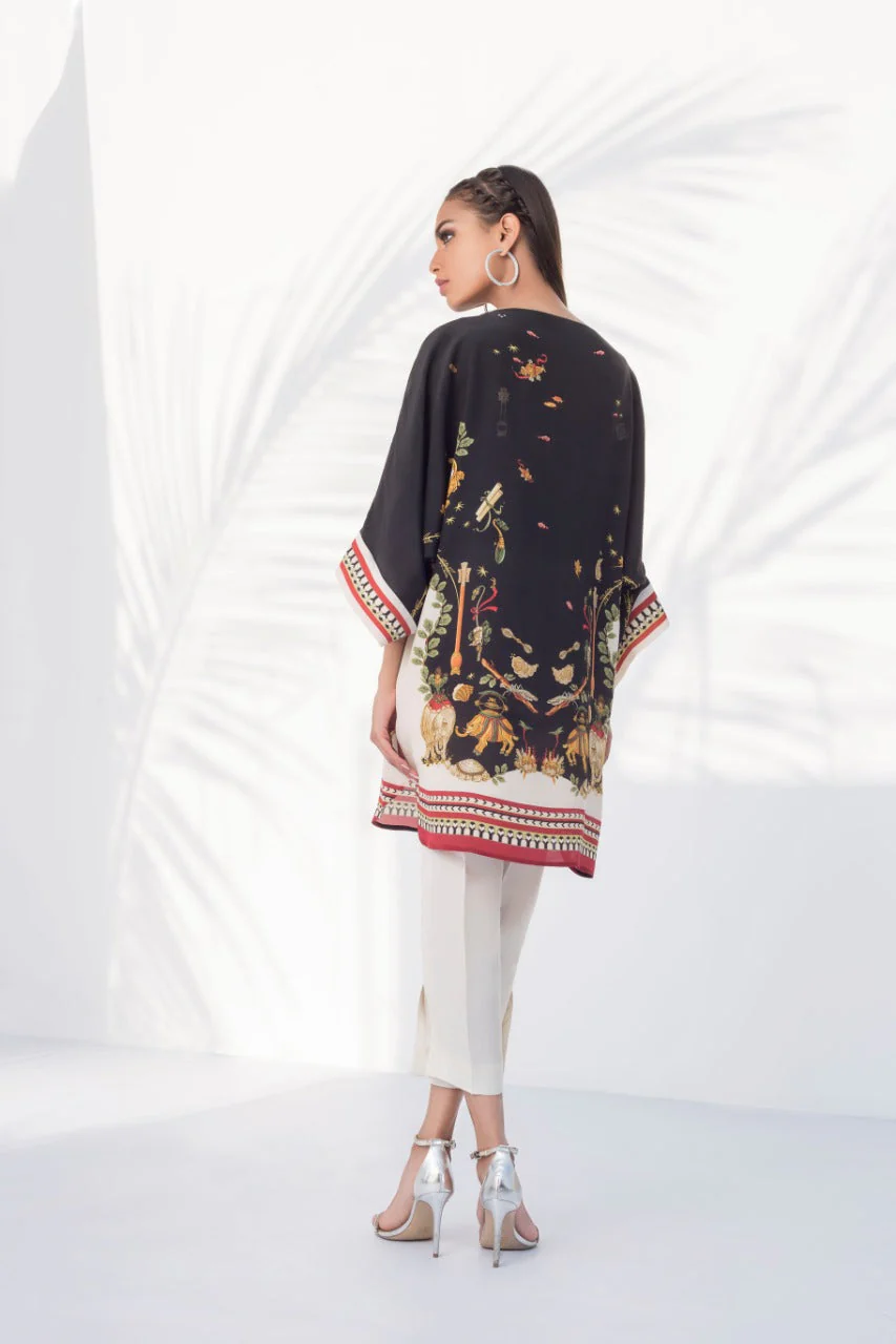 Black Crepe Tunic With Raw Silk Crop Trousers - Image 4