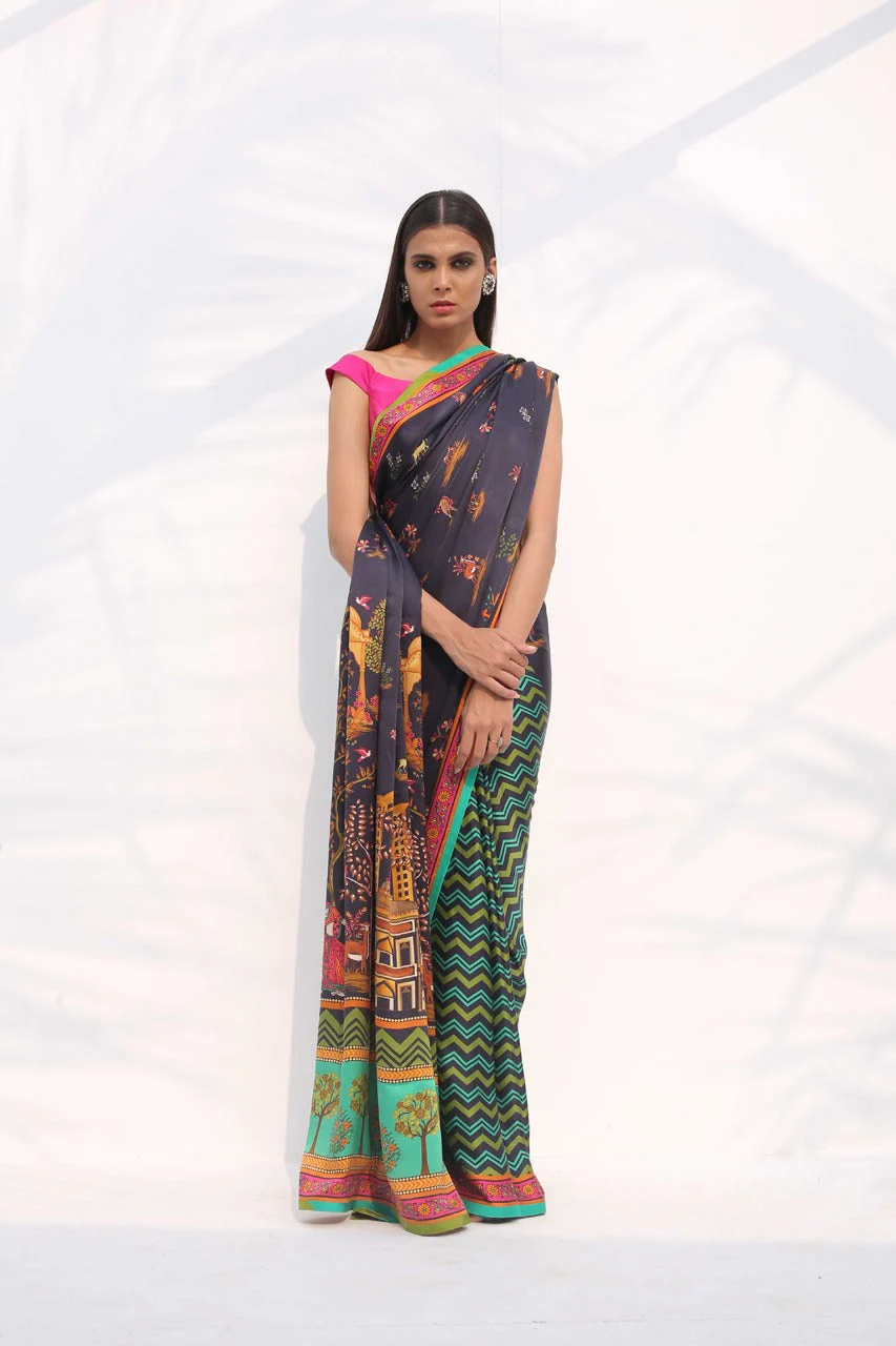 Charmeuse Digitally Printed Sari - Image 3