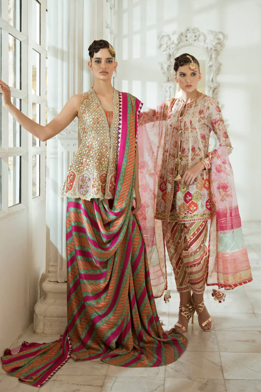 Charmeuse Printed Draped Sari - Image 4