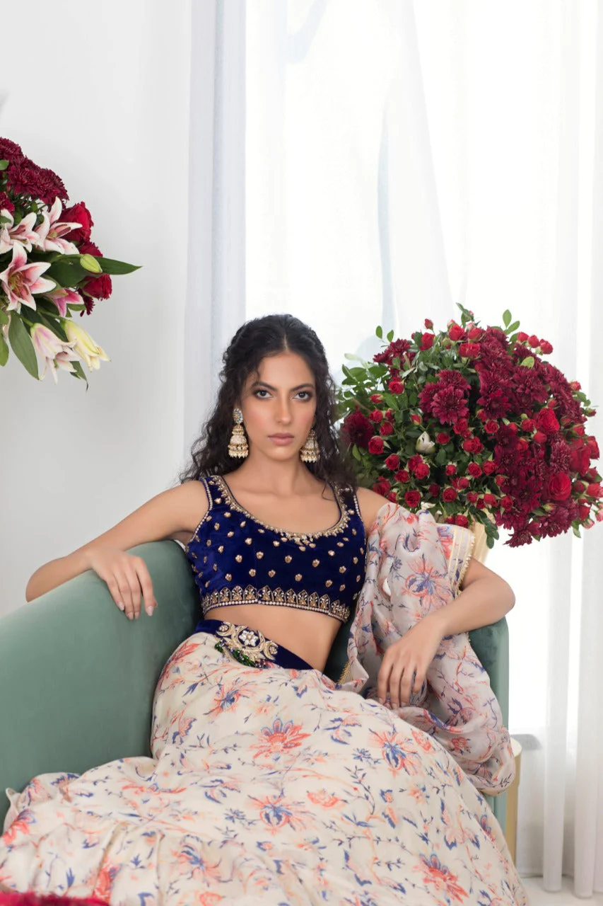 Cobalt Velvet Choli And Lehnga - Image 4
