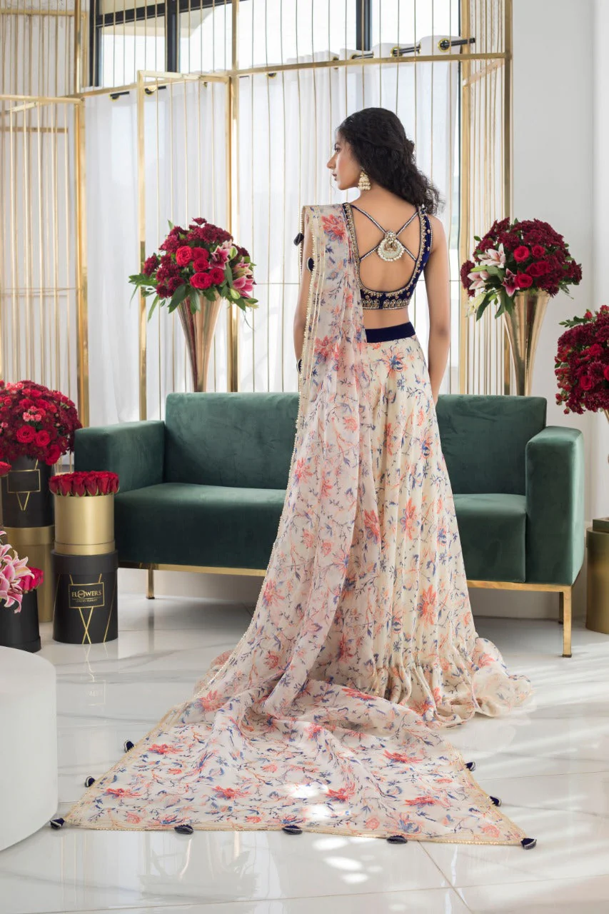 Cobalt Velvet Choli And Lehnga - Image 5