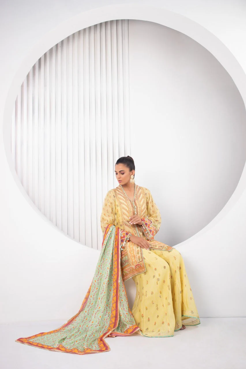 Cotton Net Front Open Kurta with Dupatta - Image 3