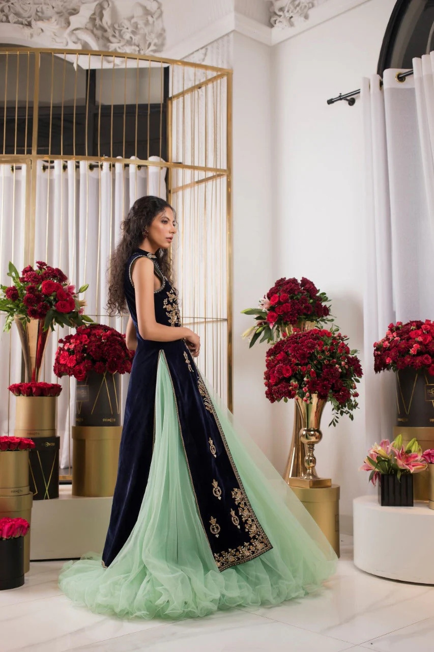 Deep Navy Long Velvet Dress - Image 4