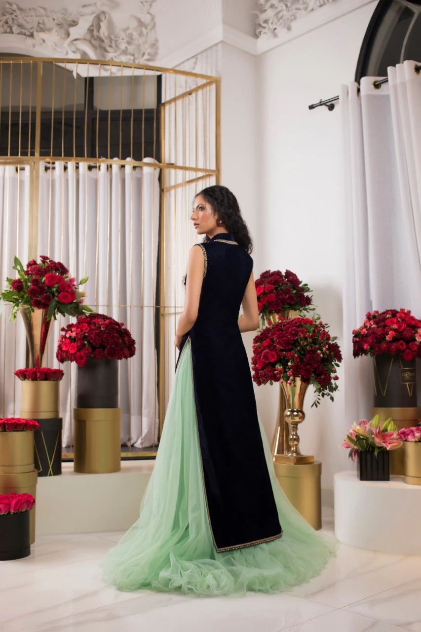 Deep Navy Long Velvet Dress - Image 5