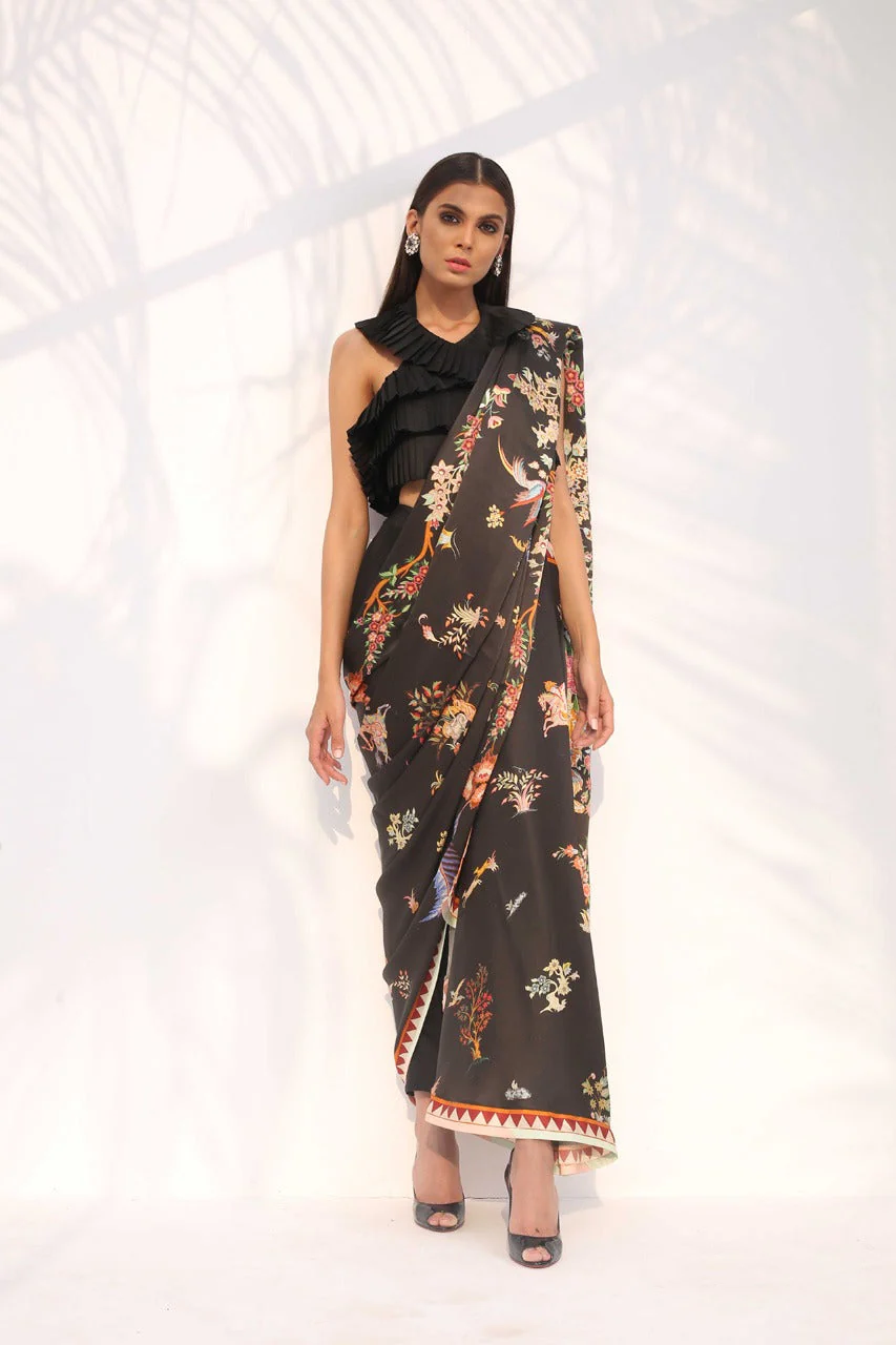 Digitally Printed Charmeuse Sari - Image 4