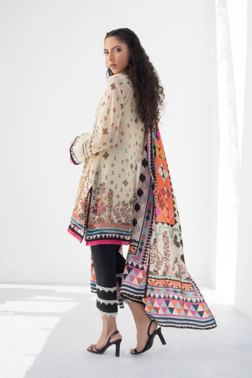 Embroidered Cotton Net Printed Kurta And Trouser with Dupatta - Image 4