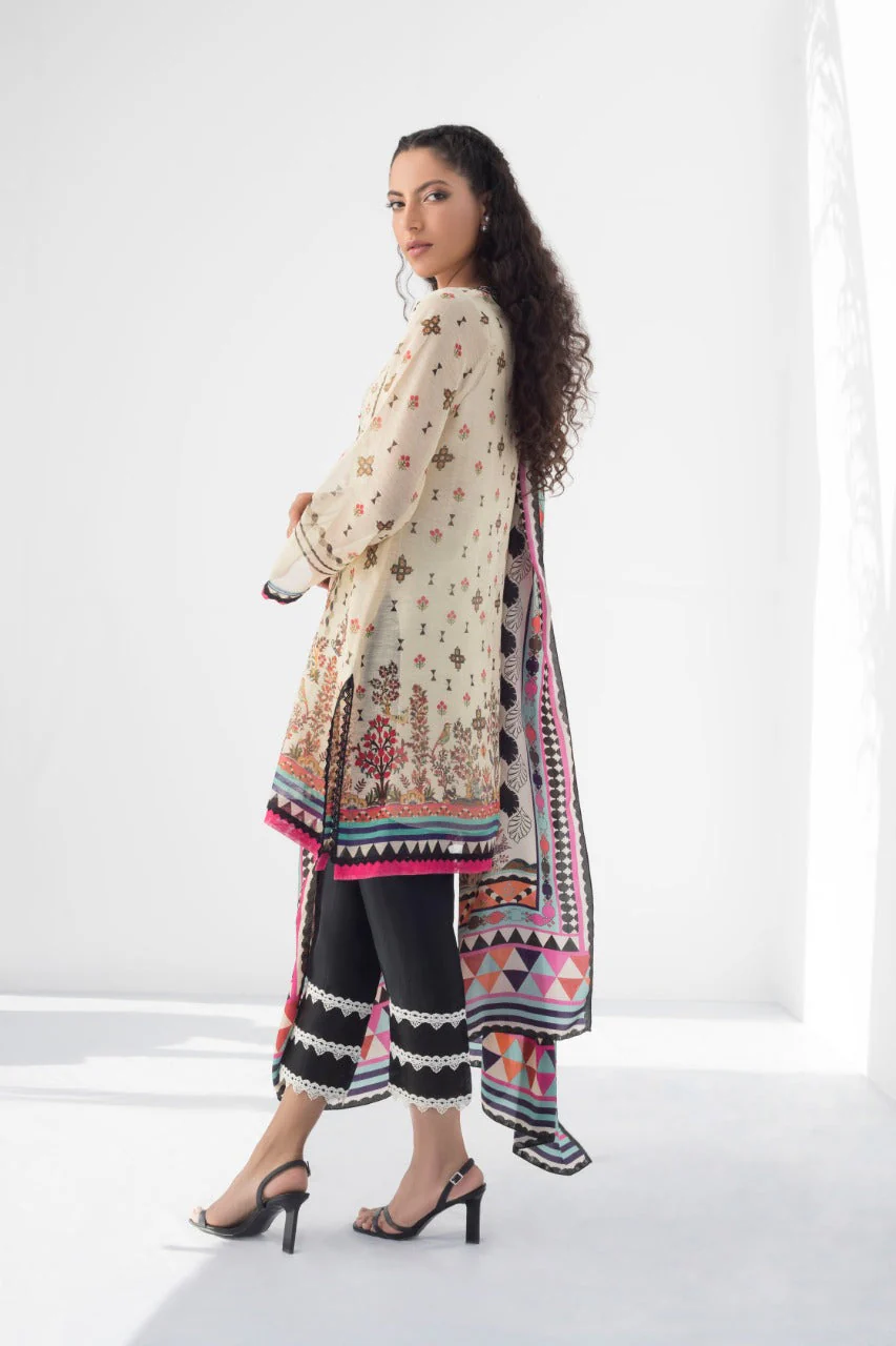Embroidered Cotton Net Printed Kurta And Trouser with Dupatta - Image 5