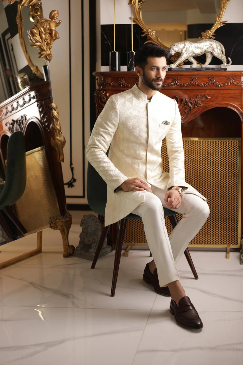 Embroidered Sherwani With Plain Pants 1 - Image 3