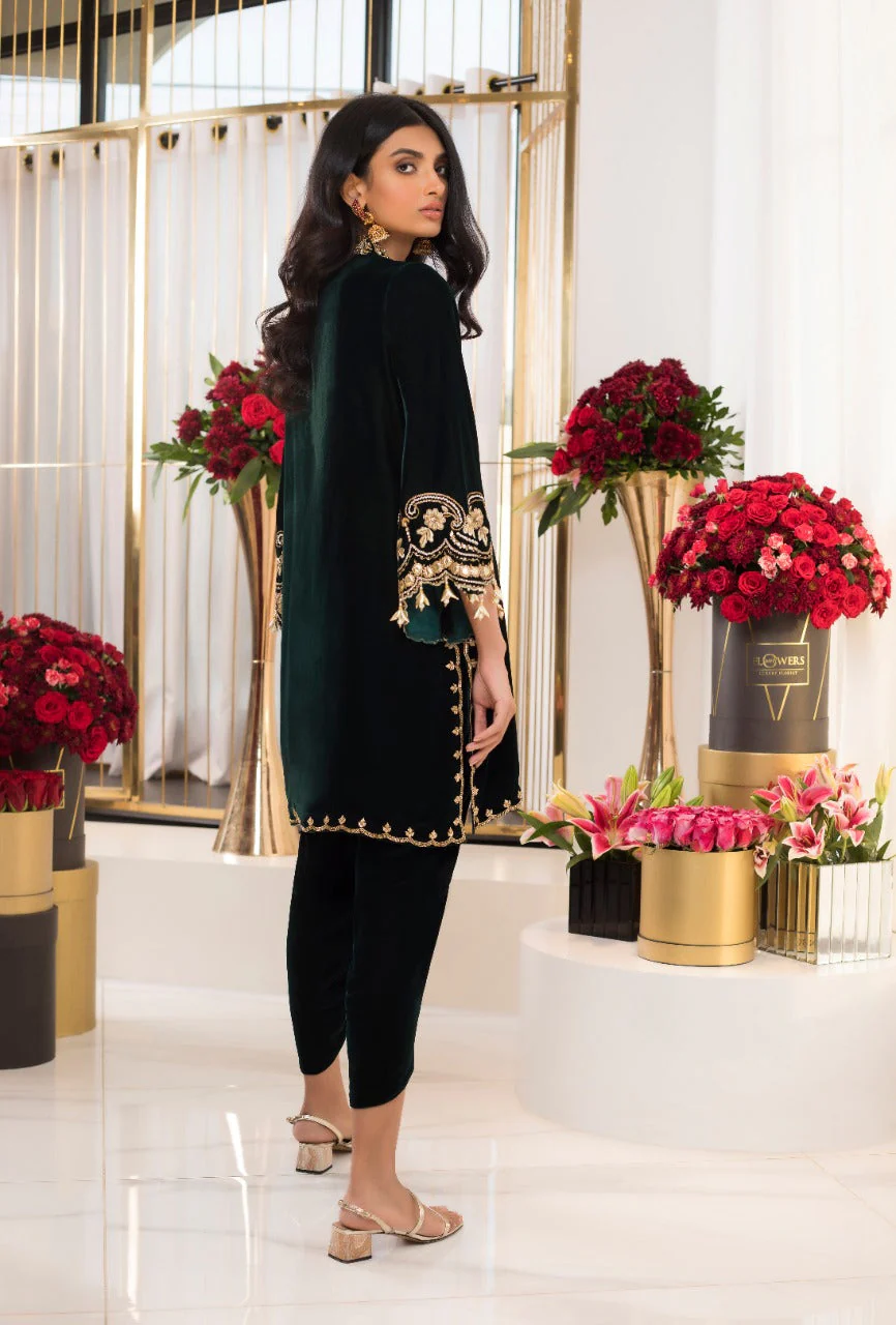 Emerald Front Open Kurta with Shalwar - Image 5