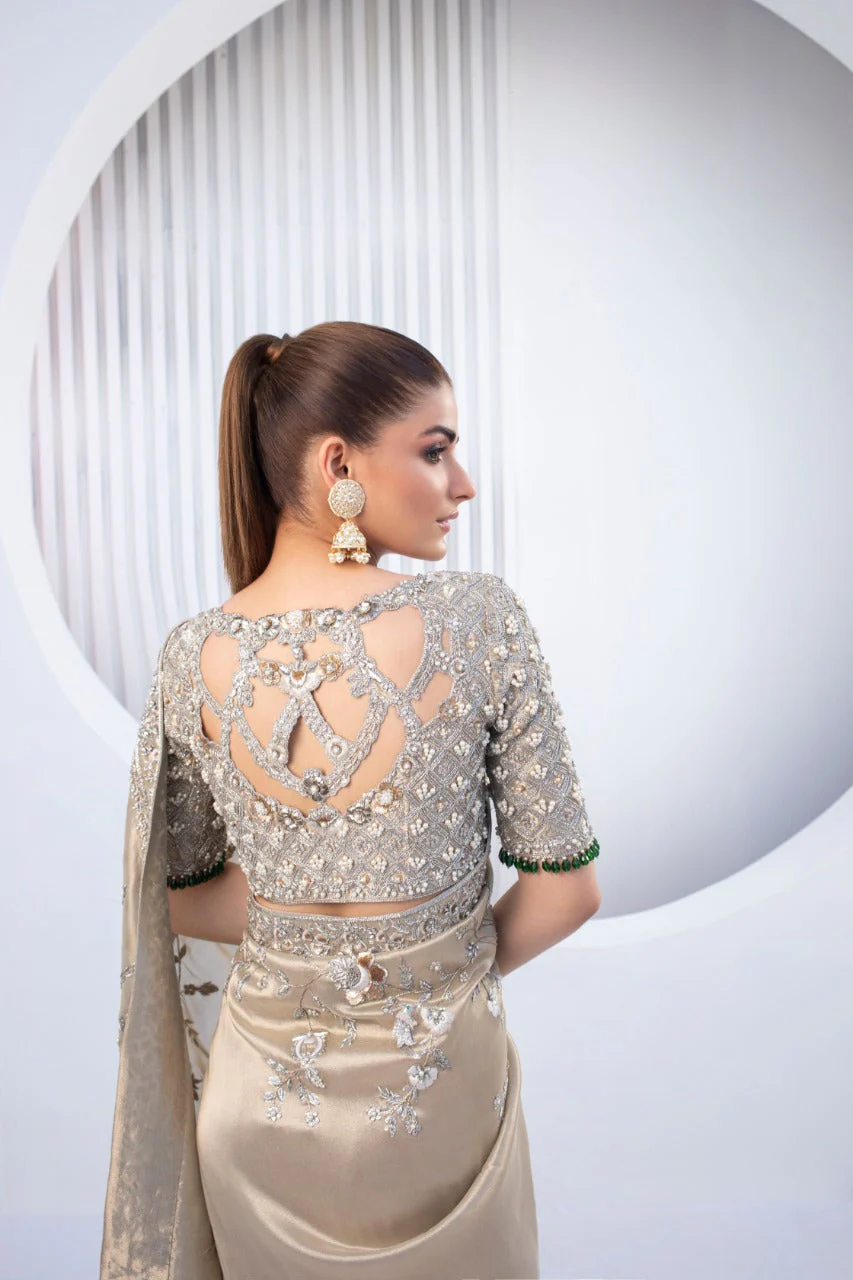 Gold Lame Sari And Gold Tissue Sari - Image 4