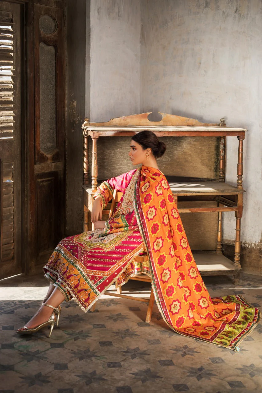 Hot Pink Rod Silk Kurta And Trouser with Dupatta - Image 3