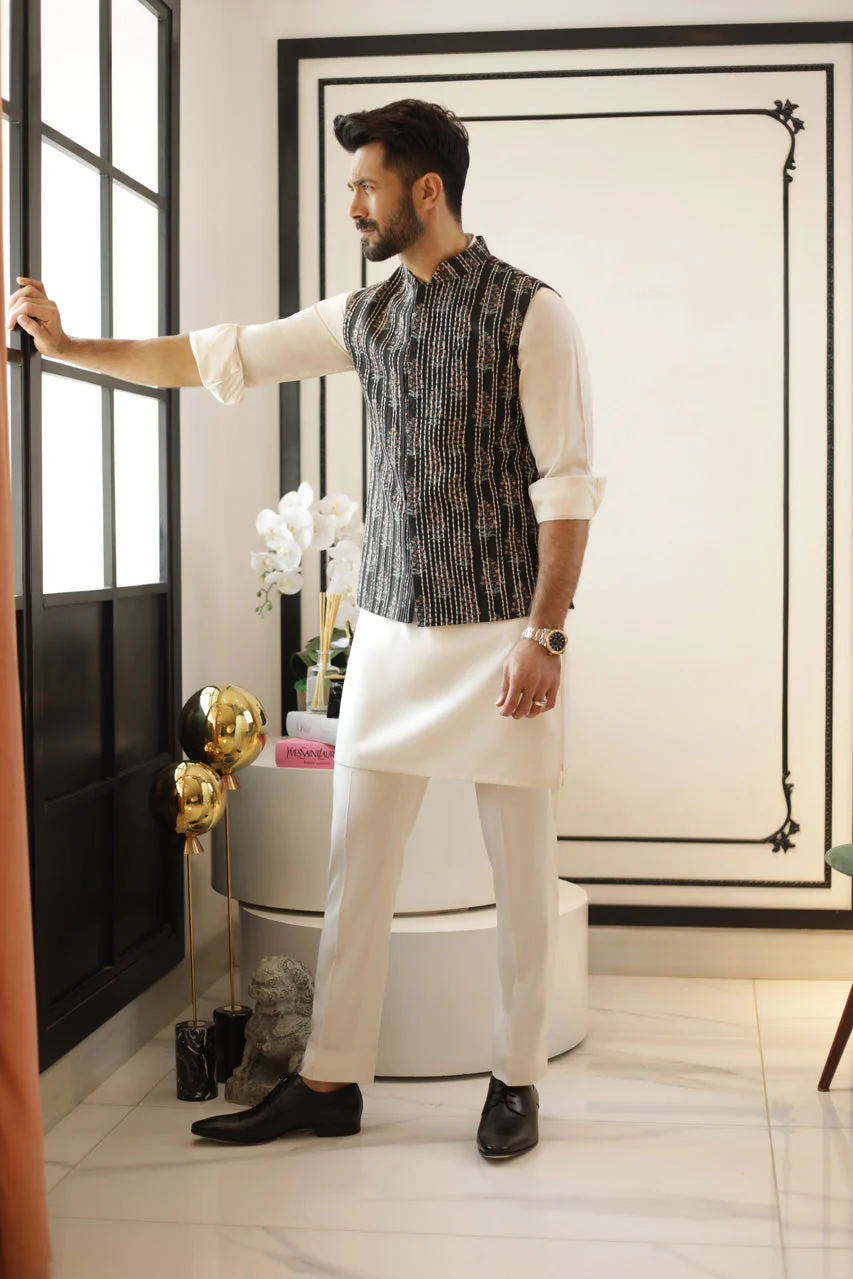 Kantha Embroidered Raw Silk Waist Coat - Image 2