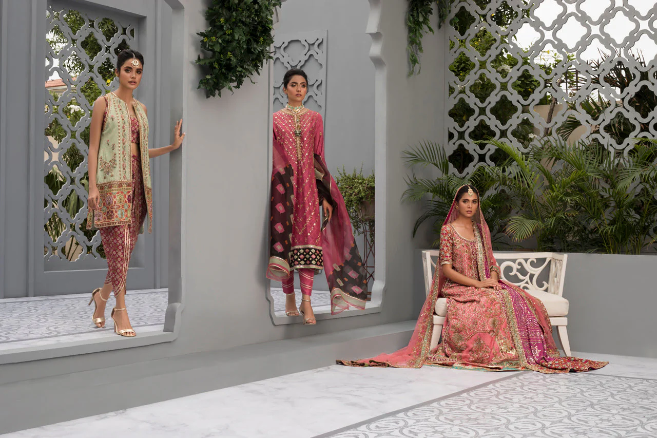 Mint Gota Silk Jacket with Printed Choli & Tulip Shalwar - Image 5