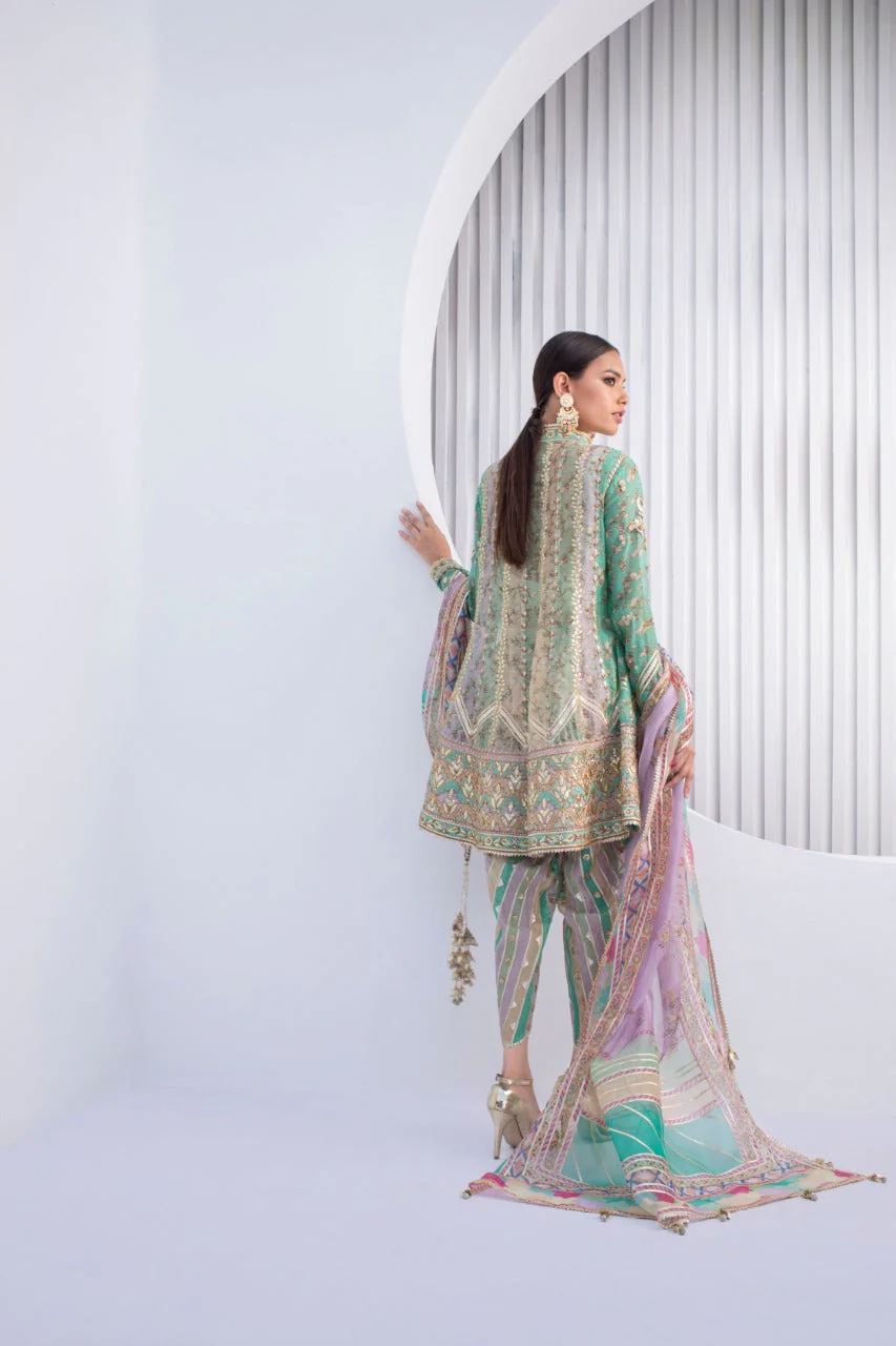 Pistachio Short Angarkha with Tulip Shalwar - Image 3