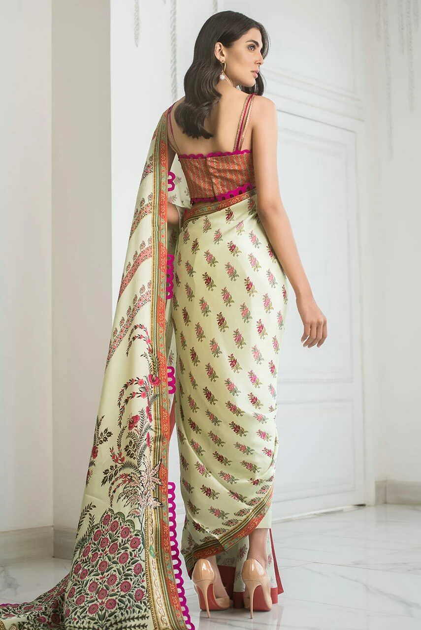 Printed Charmeuse Sari - Image 3