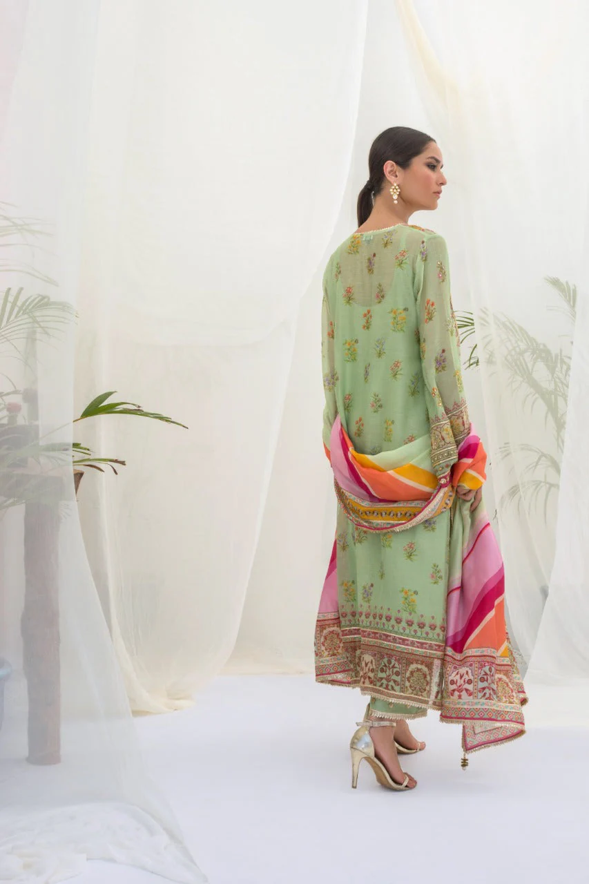 Printed Cotton Net Hand Work Kurta And Izaar with Dupatta - Image 5