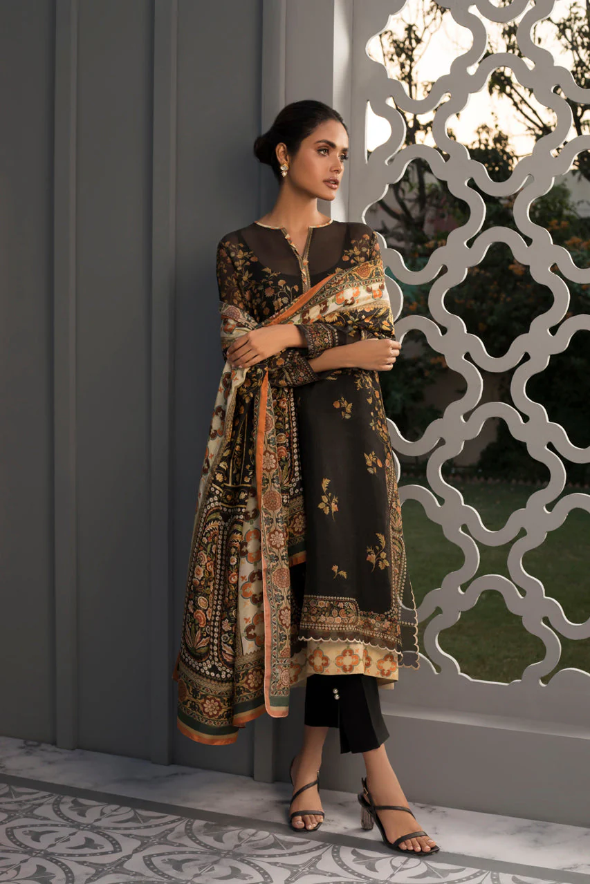 Printed Cotton Net Kurta And Trouser With Silk Dupatta - Image 3