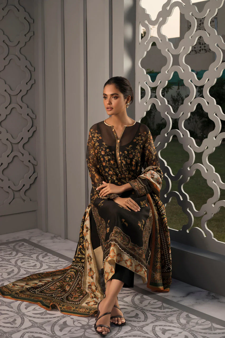 Printed Cotton Net Kurta And Trouser With Silk Dupatta - Image 5