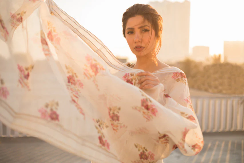 Printed Hand Embellished Organza Sari - Image 3