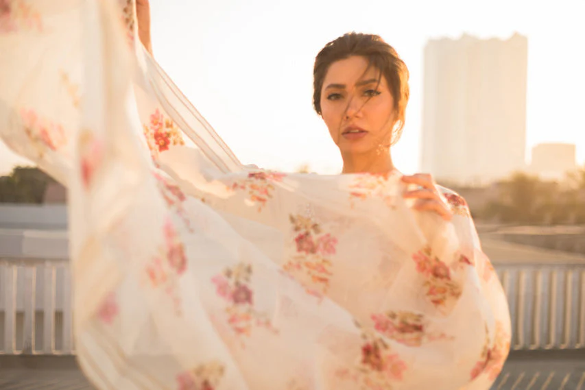 Printed Hand Embellished Organza Sari - Image 4
