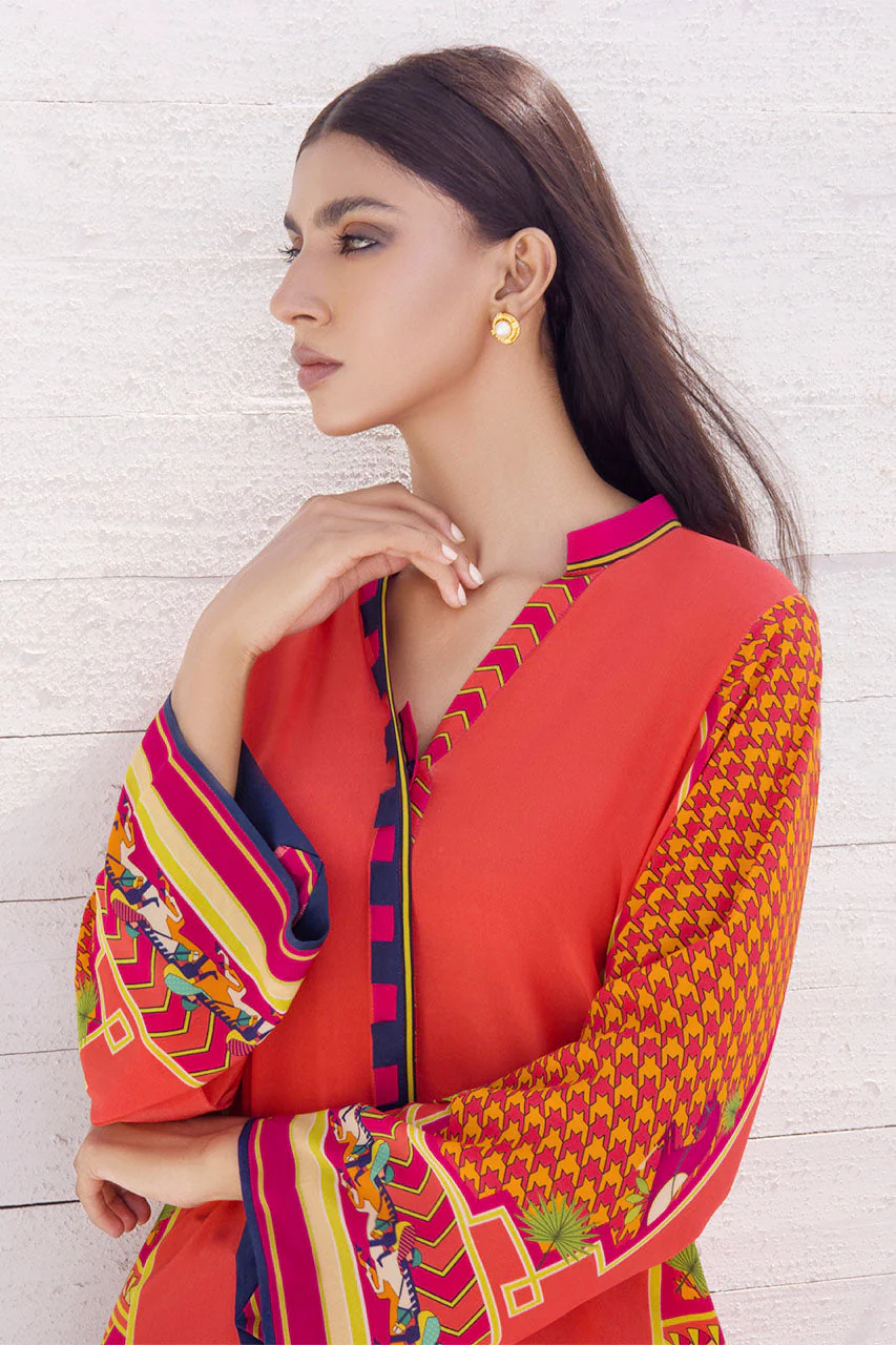 Tangerine Crepe Digital Print Kurta - Image 3