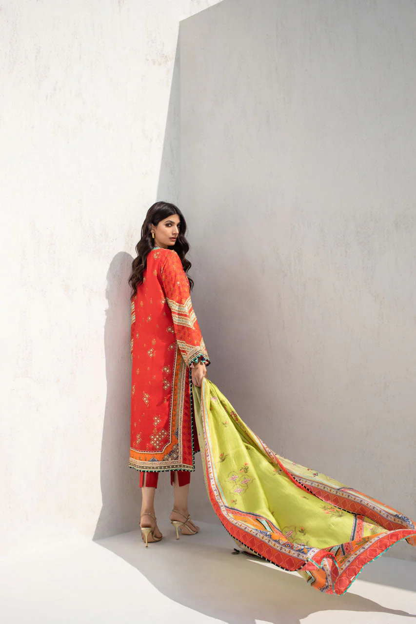 Tangerine Gota Embellished Kurta With Printed Silk Dupatta - Image 3
